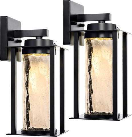 LED Dusk to Dawn Outdoor Light Fixtures - 2 Packs Modern Porch Lighting with Attractive Glass