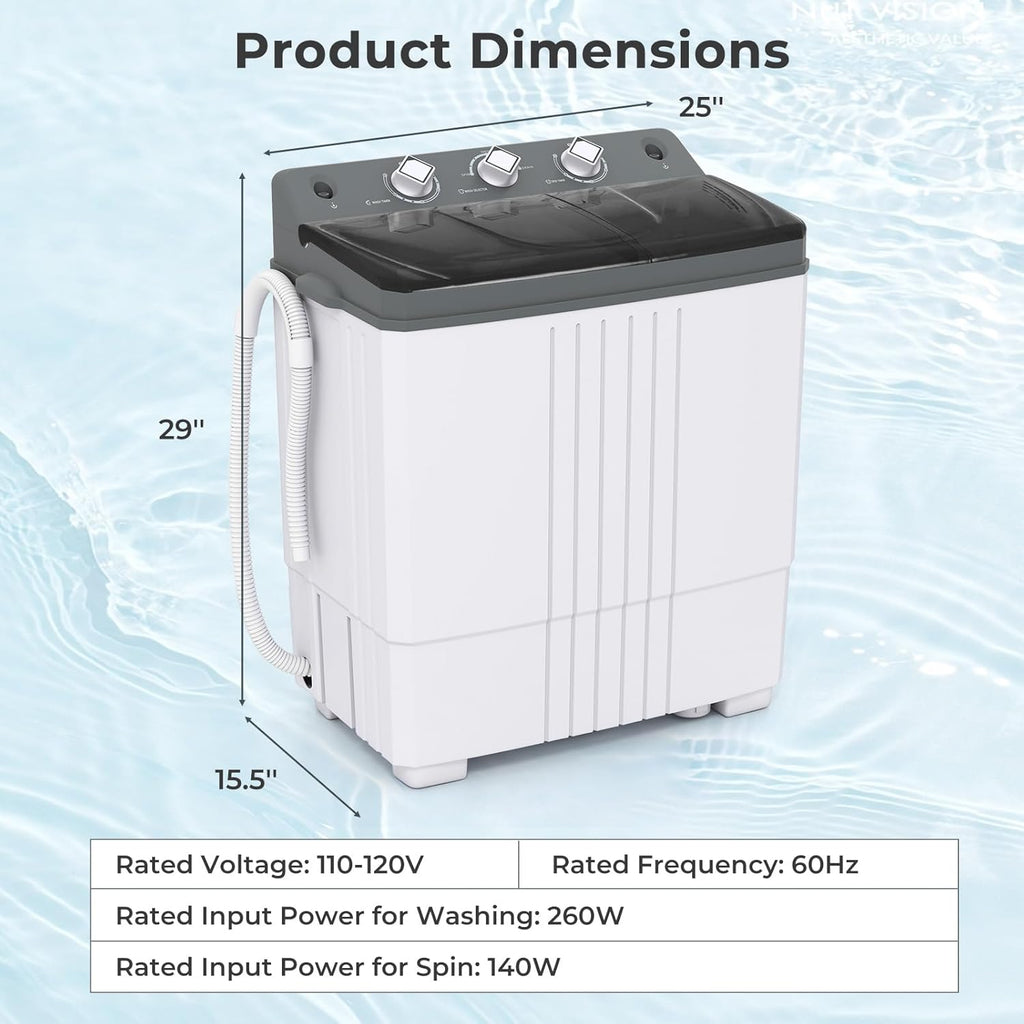 Portable Washing Machine, 20 LBS Washer & Spinner Combo with Built-in Drain Pump & Time Control, Compact Twin Tub 12