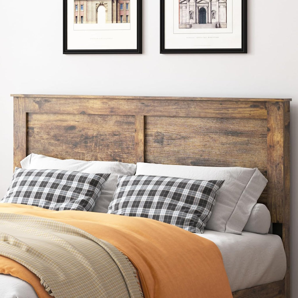 Wood Queen Bed Frame with Headboard, Rustic Farmhouse Platform Bed Frame with 12 Wood Slats Support, No Box Spring