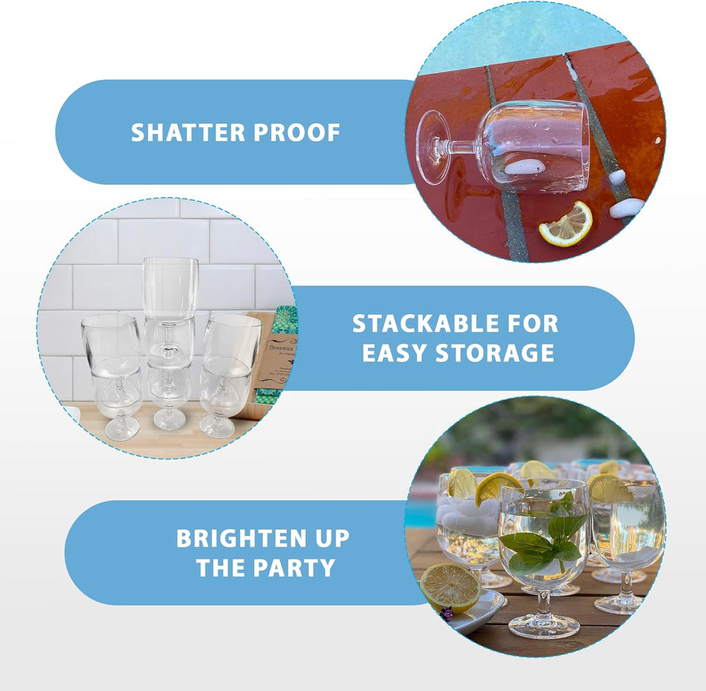 Unbreakable Plastic Wine Glasses Set of 8, 12 oz Shatterproof Stackable Tumblers, Reusable BPA Free Goblets and