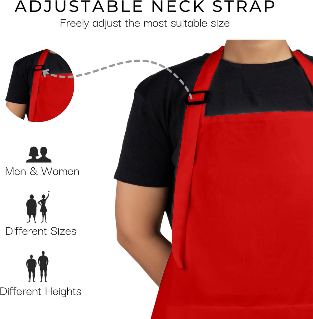 100% Cotton Cooking Apron with 3 Pockets Kitchen Chef BBQ Adjustable Bib Aprons for Women Men