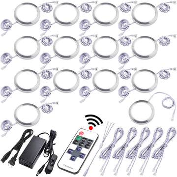 Under Cabinet Lighting Kit, Curio Display Case Lighting, Dimmable Wireless RF Remote Control, Linkable Wired LED Puck