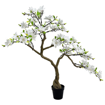4.3ft Artificial White Magnolia Bonsai Potted Plant