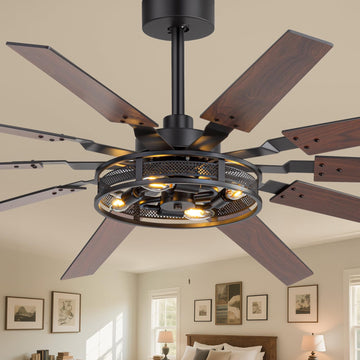 60 Inch Farmhouse Ceiling Fans with Rustic Lights, Caged Ceiling Fans with Remote