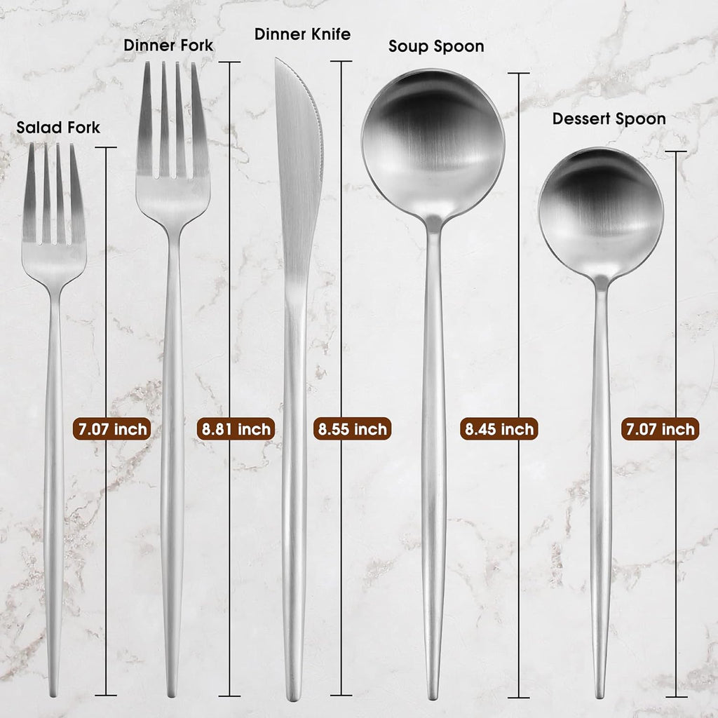 40-Piece Stainless Steel Flatware Set - 8-Piece Service, Satin Finished & Dishwasher Safe