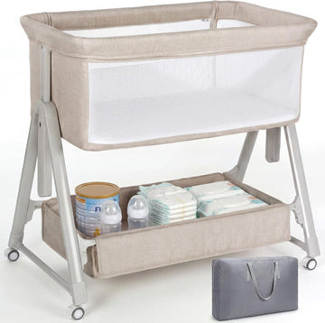 Bassinet Bedside Sleeper,3-in-1 Baby Bassinet with Mattress & Wheels,Easy Folding Portable Bedside Bassinet for Baby