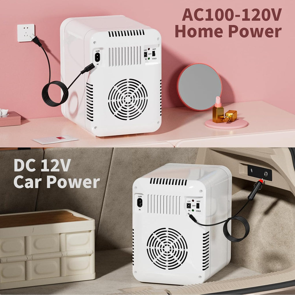 Mini Fridge for Bedroom - 8 Liter/8 Can Portable Refrigerator for Car, Office, Dorm - Quiet Cooler & Warmer for Food
