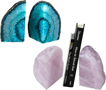 Teal Agate Bookends 2-3 lbs & Rose Quartz Book Ends 3-4 lbs
