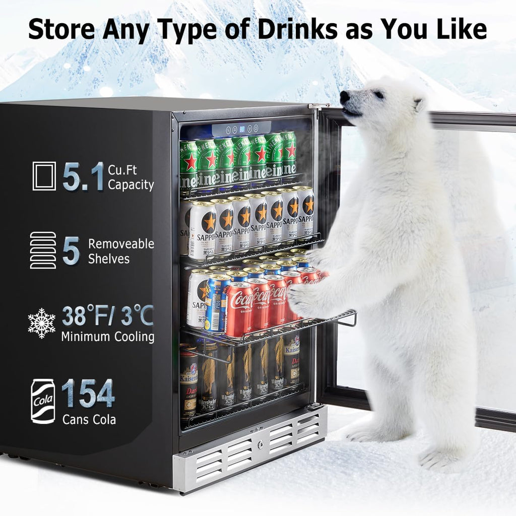 24 inch Beverage Refrigerator - 154 Cans Capacity Beverage Cooler