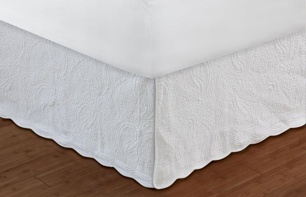 Home Paisley Quilted 100% Cotton Bed Skirt, White, Twin