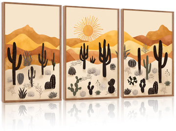 Cactus Canvas Wall Art, Desert Landscape Paintings, Aesthetic Abstract Prints Set of 3(16"X24"), Minimalist Farmhouse