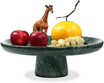 Marble Fruit Bowl - 11.8" Green Decorative Stone Pedestal Bowls Decor, Footed Fruits Holder For Dining Table Counter