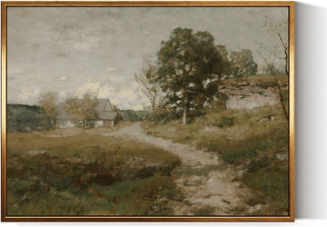 Golden Framed Vintage Canvas Wall Art Arkville Landscape Rustic Country Road Home Decor 12x16in, Outskirts Classical
