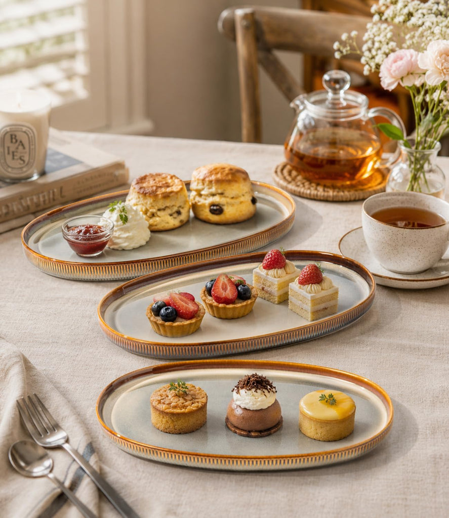 Ceramic Serving Platter Set of 3, Oval Serving Plates and Dishes | 15.6"/14.4"/12.2", Oven & Microwave & Dishwasher