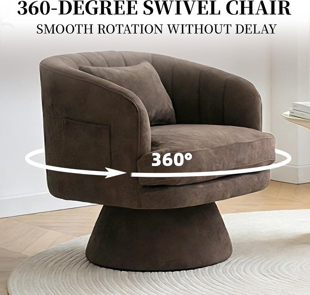 360° Swivel Barrel Chair with Side Pocket & Pillow Set of 2, Cloud Velvet Modern Swivel Accent Chair with Curve Back