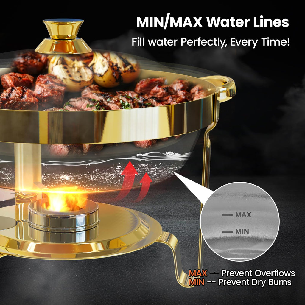 Gold Chafing Dishes for Buffet 4 Pack, 6QT Buffet Servers and Warmers Sets