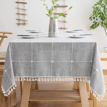 Linen Rectangle Table Cloth Waterproof Cotton Fabric Farmhouse Burlap Rustic Boho Gray Oblong Tablecloth for Party