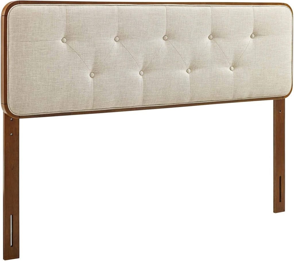 Tufted King Fabric and Wood Headboard, Walnut Beige
