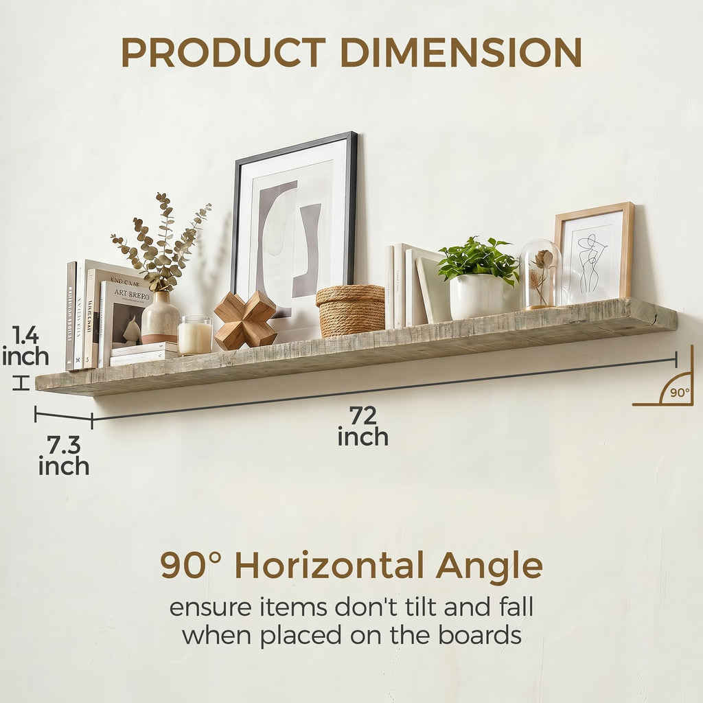 72Inch Rustic Floating Shelves 1Pack, Solid Wood| Grey