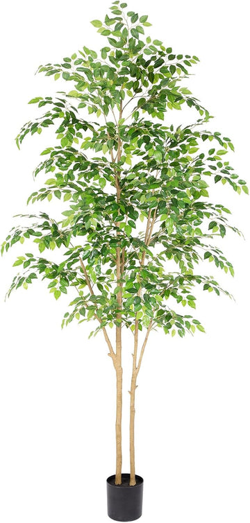 Tall UV Resistant Ficus Tree Artificial,8ft(96in) Realistic Texture Potted Faux Ficus Tree, Fake Trees Indoor Outdoor