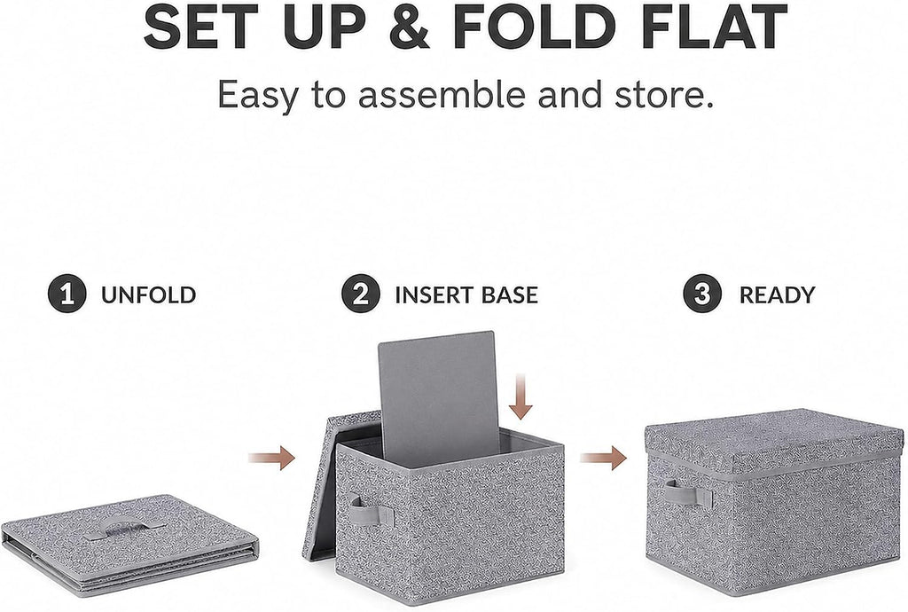 Foldable Storage Bins with Lids, Storage Boxes with Handles, Closet Shelf Organizer, Fabric Storage Baskets
