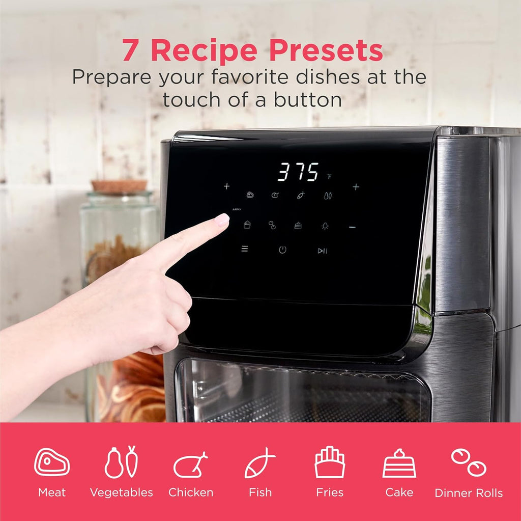 5-in-1 Air Fryer Combo Oven with Viewing Window, Large 12.6 QT Capacity, Digital Display, 5 Cooking Modes, 7 Recipe