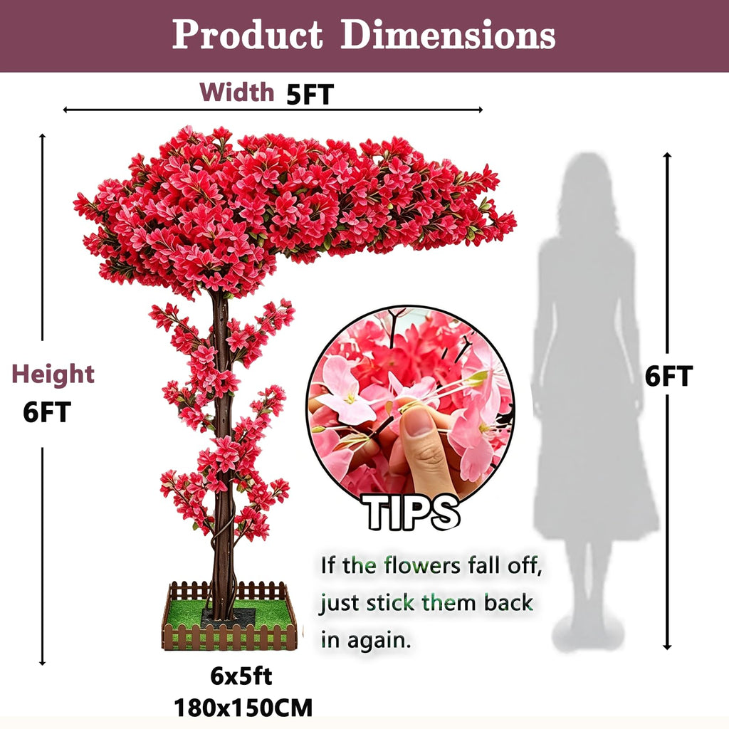 6FT Red Wedding Bougainvillea Artificial Tree Large, Artificial Cheery Trees Indoor Outdoors Decor, Tall Handmade Fake
