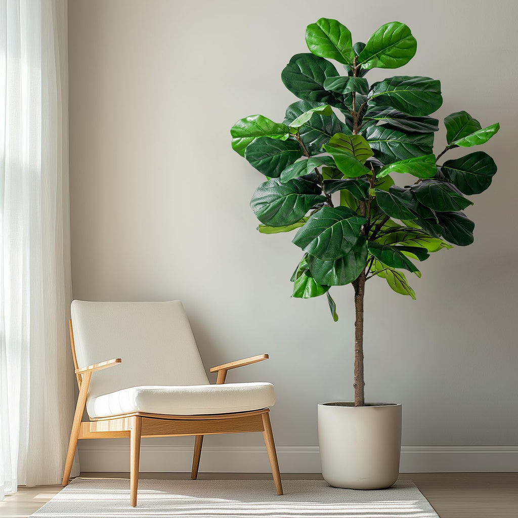 Fiddle Leaf Tree-6ft Faux Plant Fake Ficus Lyrata Tree Artificial Fig Silk Trees with Pot Floor Plants Living Room