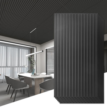24-Pack Slat Design 3D Wall Panels, 2x4 FT, Black