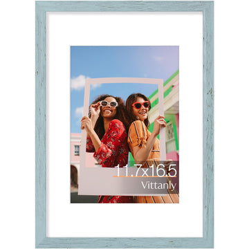 A3 Picture Frame, Matted for A4/8.3x11.7 Photos, Rustic Blue
