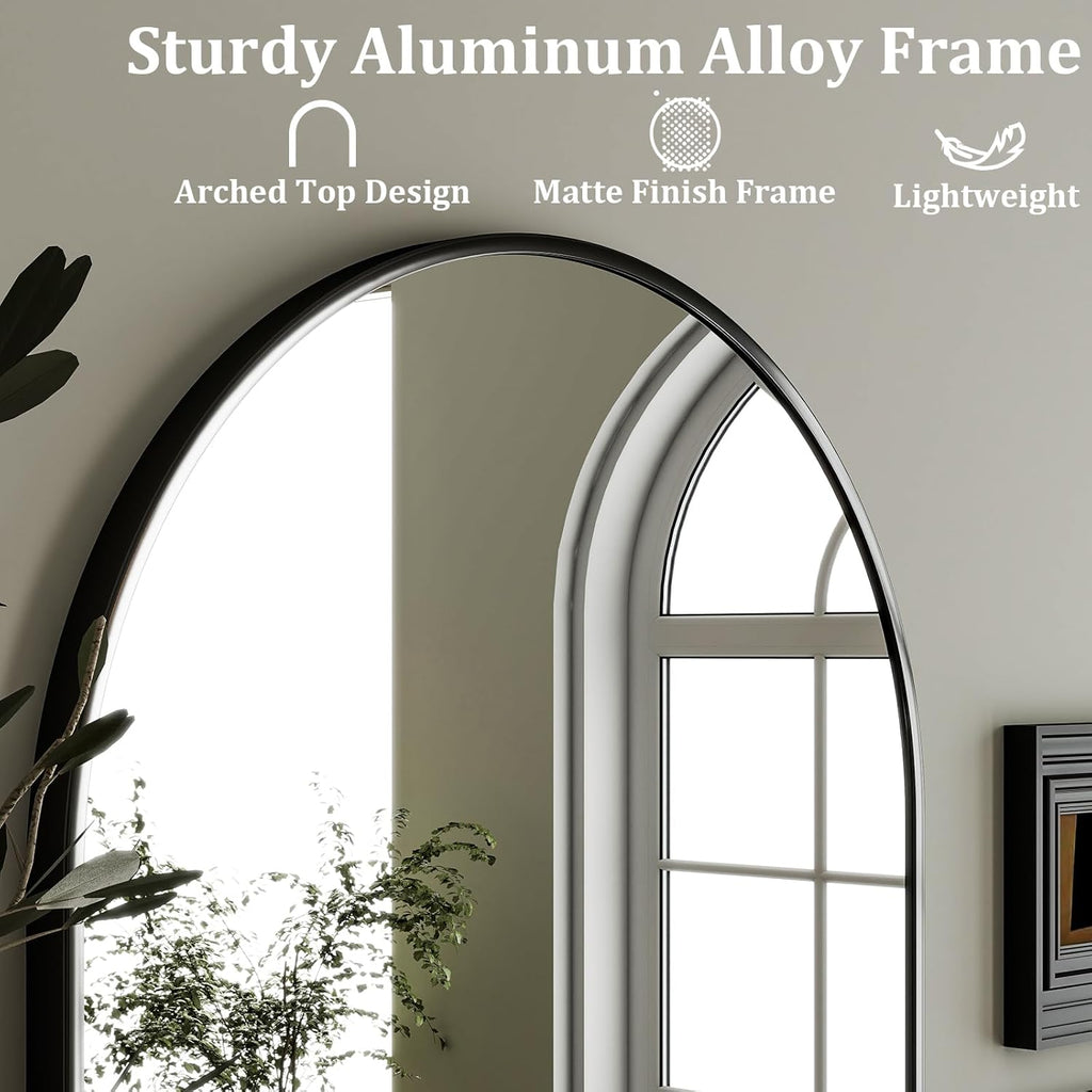 Arched Wall Mirror 24"x36" - Black Metal Frame Vanity Mirrors Decor