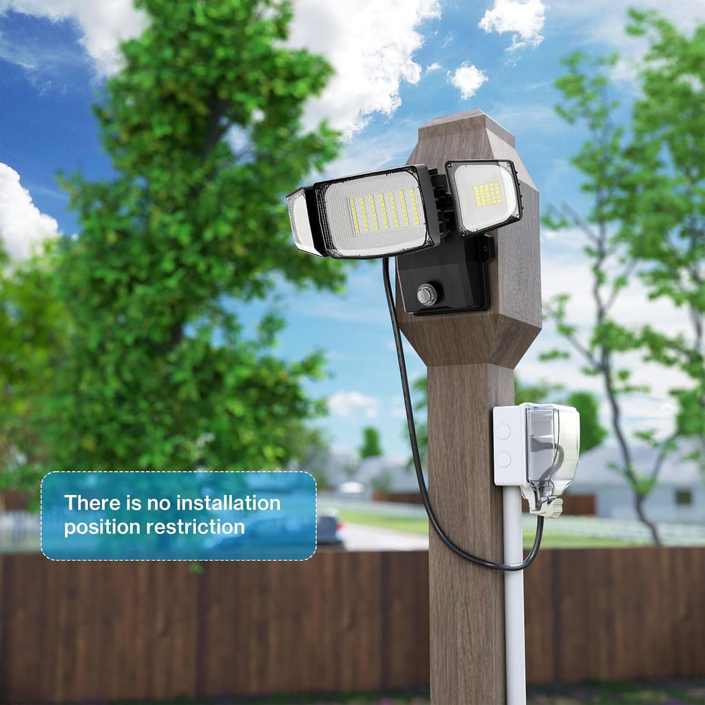 80W Plug in Flood Lights Dusk to Dawn Outdoor Lighting, 8000LM Exterior LED Security Light with Remote, IP65