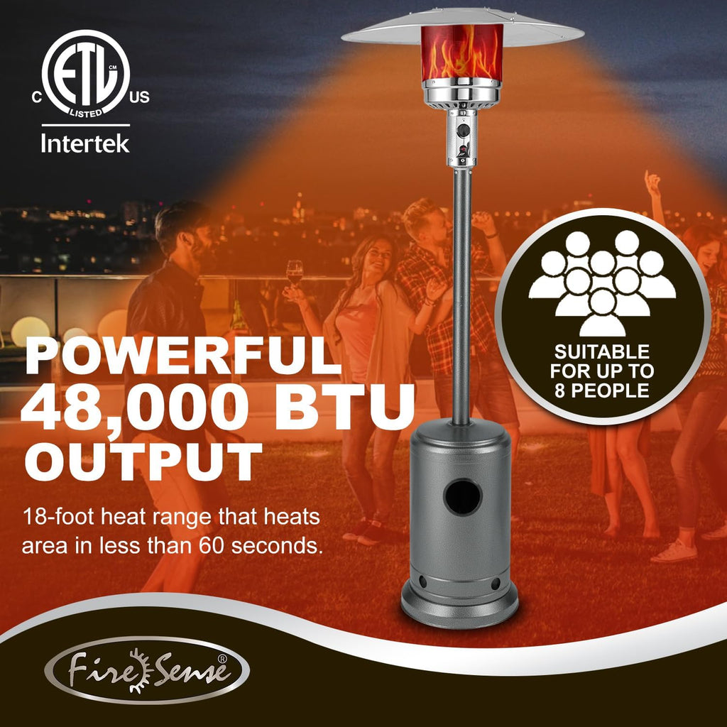 Patio Heater with Wheels, 46,000 BTU, Hammered Platinum | Electronic Ignition System, Portable Outdoor Propane