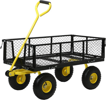 Steel Garden Cart, 2-in-1 Heavy Duty Utility Wagon 900 LBS Capacity Carts with Removable Mesh Sides to Convert into