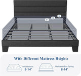 King Bed Frame Platform Bed with Fabric Upholstered Headboard and Wooden Slats Support