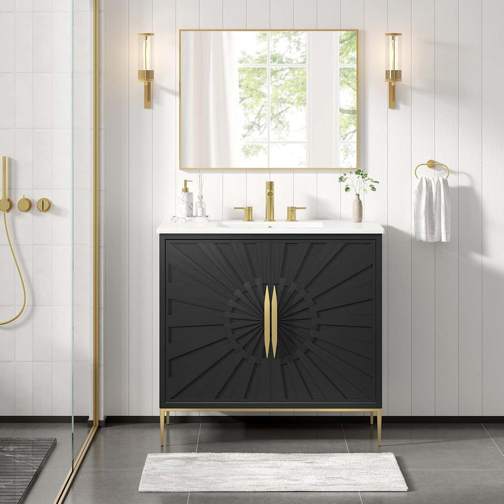Awaken Bathroom Vanity Cabinet, 36", White Black