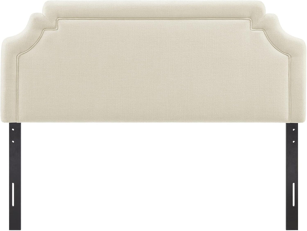 Queen Upholstered Fabric Headboard in Ecru - Padded Cushioned Headboard with Woven Heathered Upholstery and
