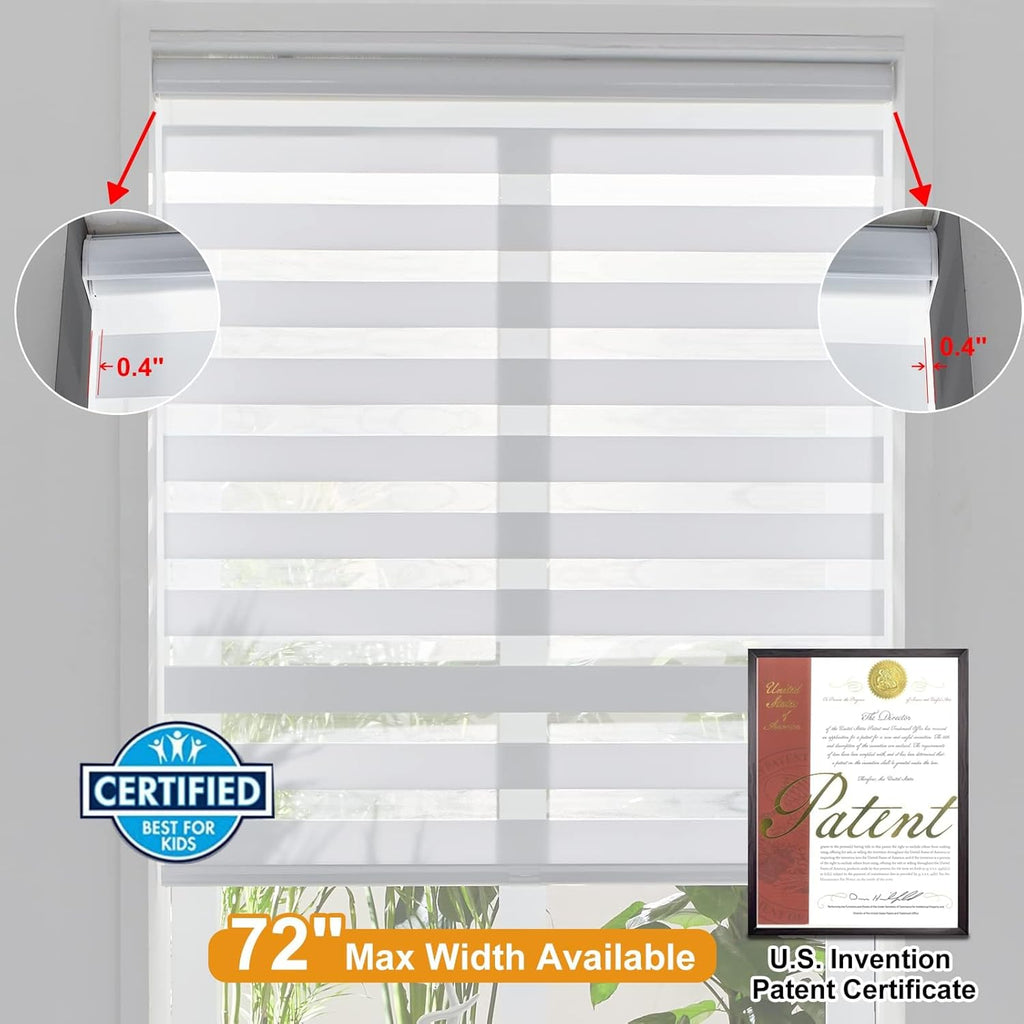 Custom Size Cordless Zebra Blinds for Windows Free-Stop Roller Windows Shades Dual Layer Light Control for Day and