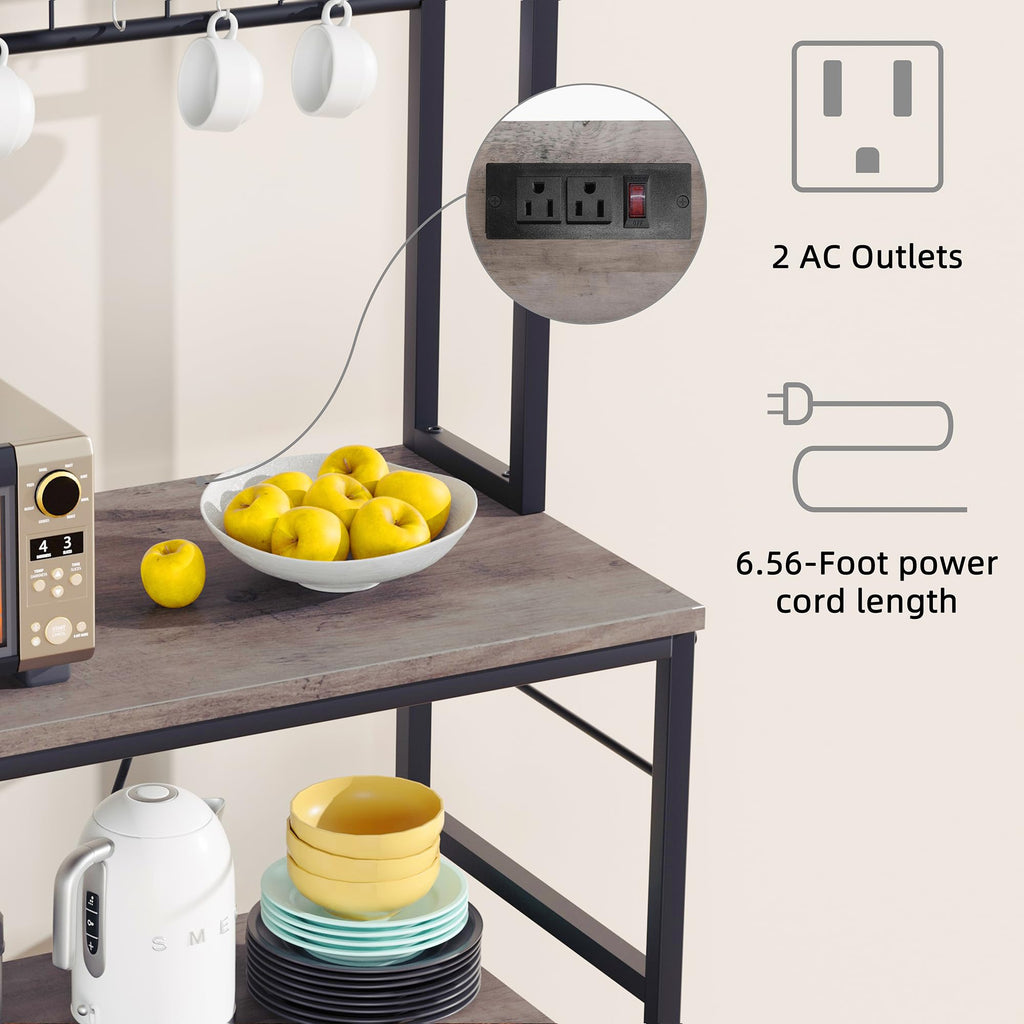 Kitchen Bakers Rack with Power Outlet, Coffee Bar Cabinet, Kitchen Racks with Storage Cabinet, 5-Tier Microwave Stand