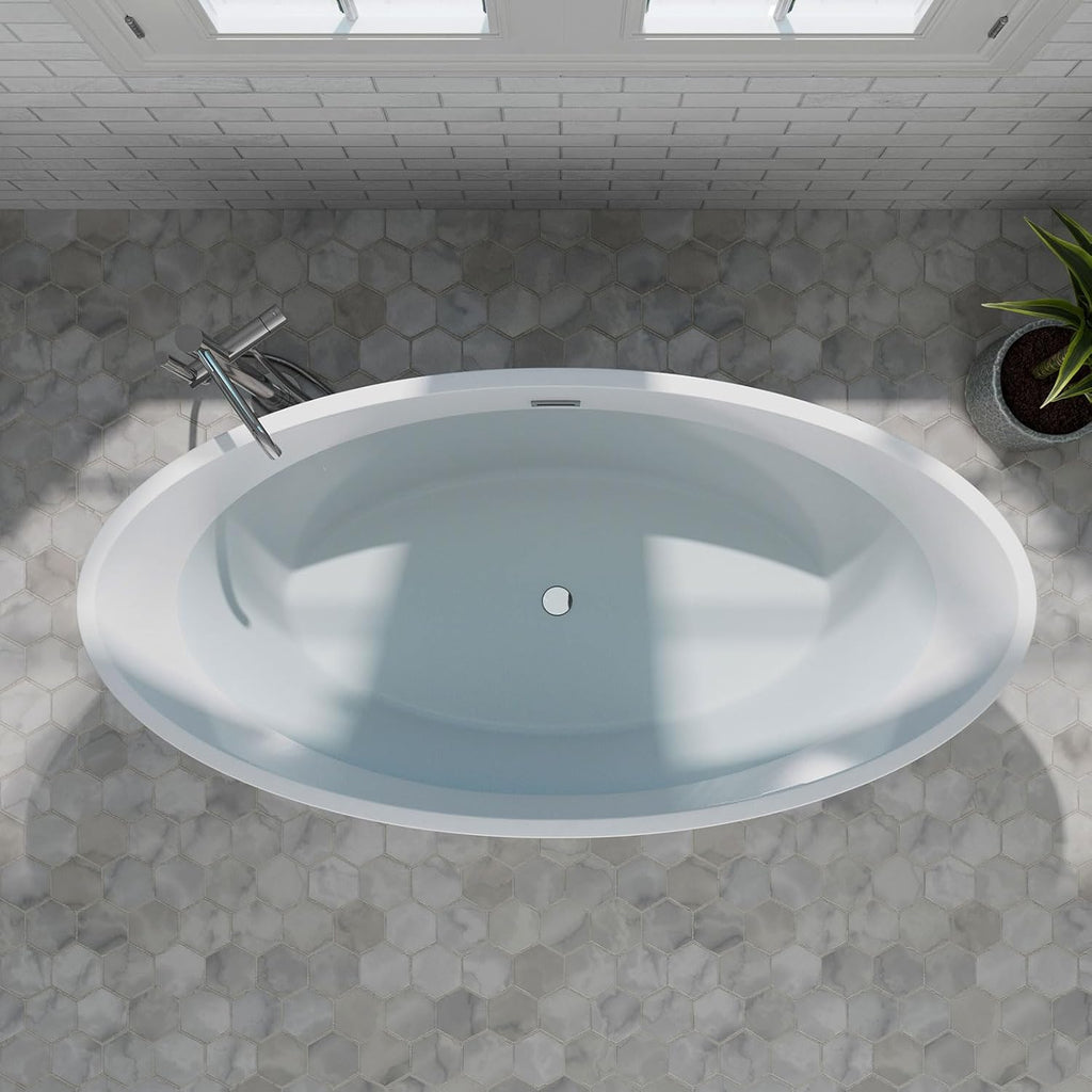 Freestanding Bathtub Luxury Acrylic Soaking SPA Modern Stand Alone Bathtubs in White 59 Inch