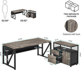 L Shaped Desk with Drawer Cabinet, 63" Executive Computer Desk and lateral File Cabinet