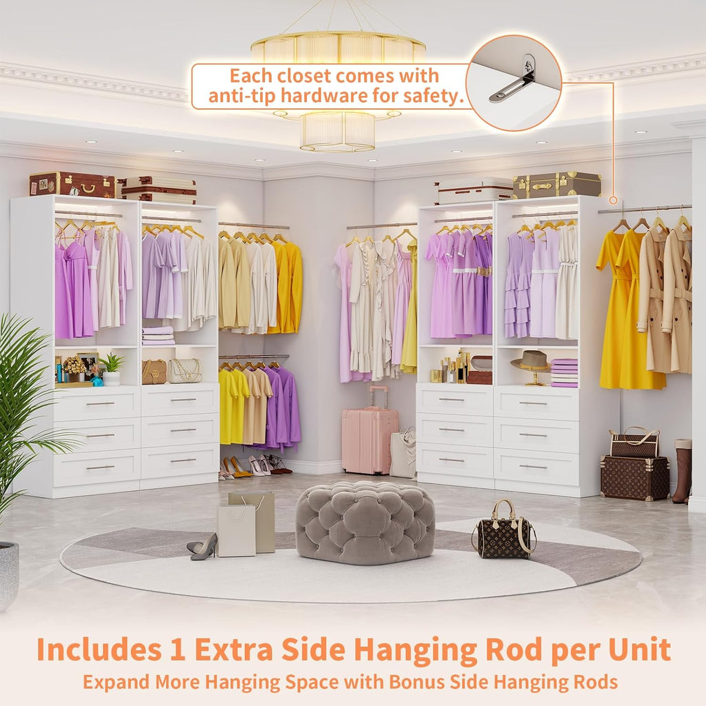 Closet System Set of 4, Closet System with 12 Drawers, 8 Rods & 4 Shelves, 8-21FT Walk in Modular Closet Organizer