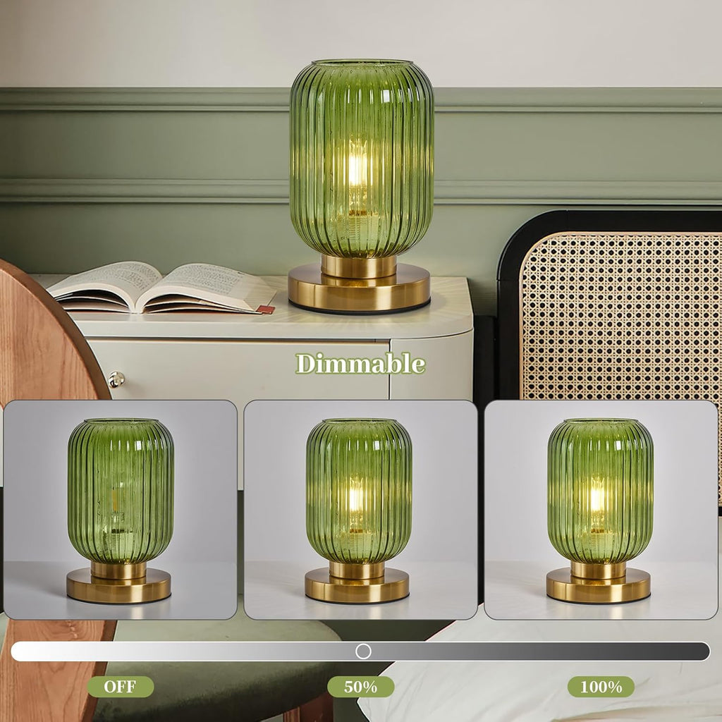Glass Table Lamps Mid Century Modern Globe, Dimmable Green Table Lamp, Small Gold Table Lamp