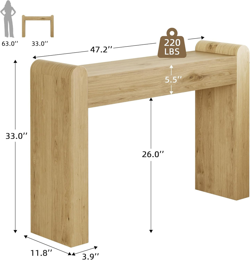 Arc Entryway Table, 47 Inch Curved Console Table | Rounded edges and fluted texture soften narrow spaces; 11.8"D