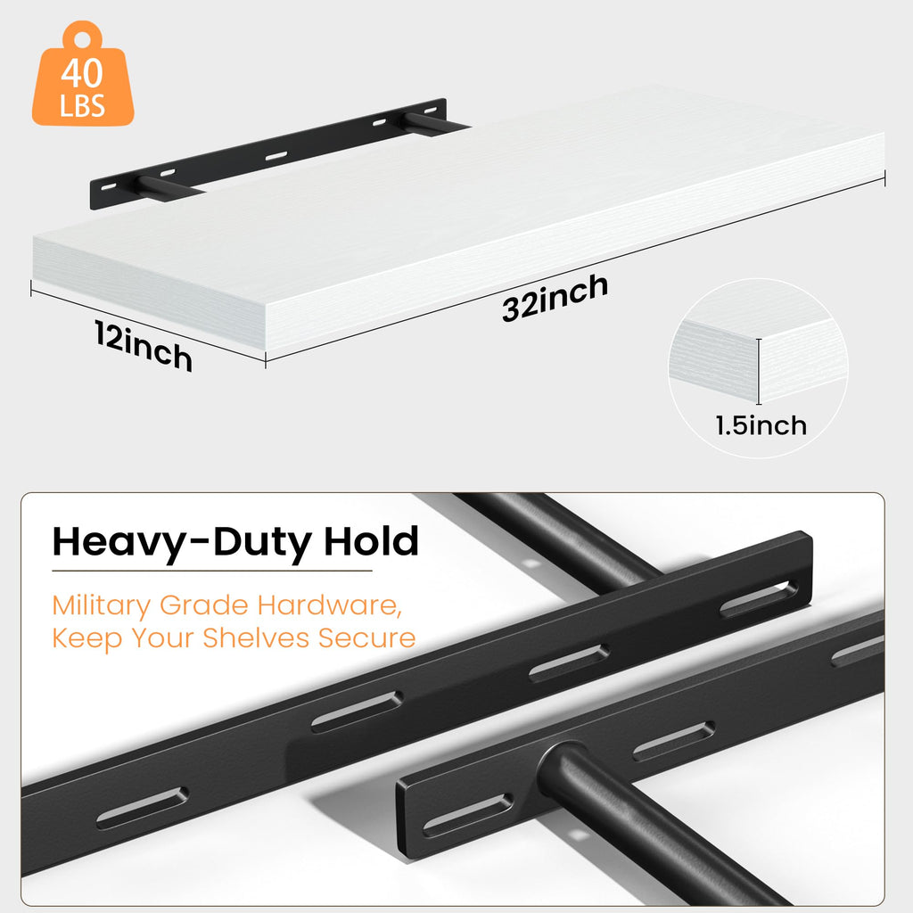 12 Inch Deep Floating Shelves, 32W x 12D Floating Shelf for Books, Rustic Wood Deep Wall Shelves Storage & Display