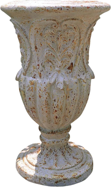 Vintage European Large Garden Urn Planter, Cement and Fiber Flower Pot, Decorative, 24.8 Inche Tall, Make Rust