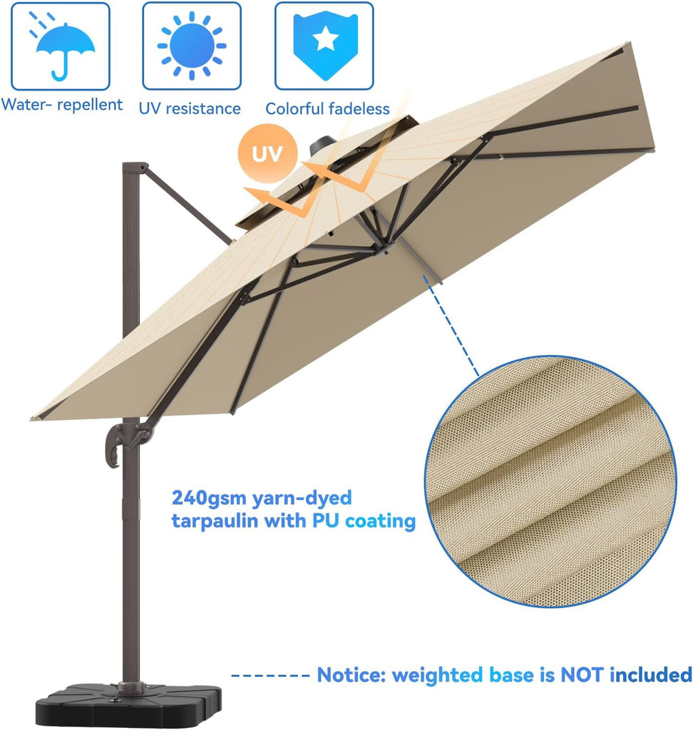 10x13FT Cantilever Outdoor Patio Umbrellas, Double Top Large Rectangle Umbrella