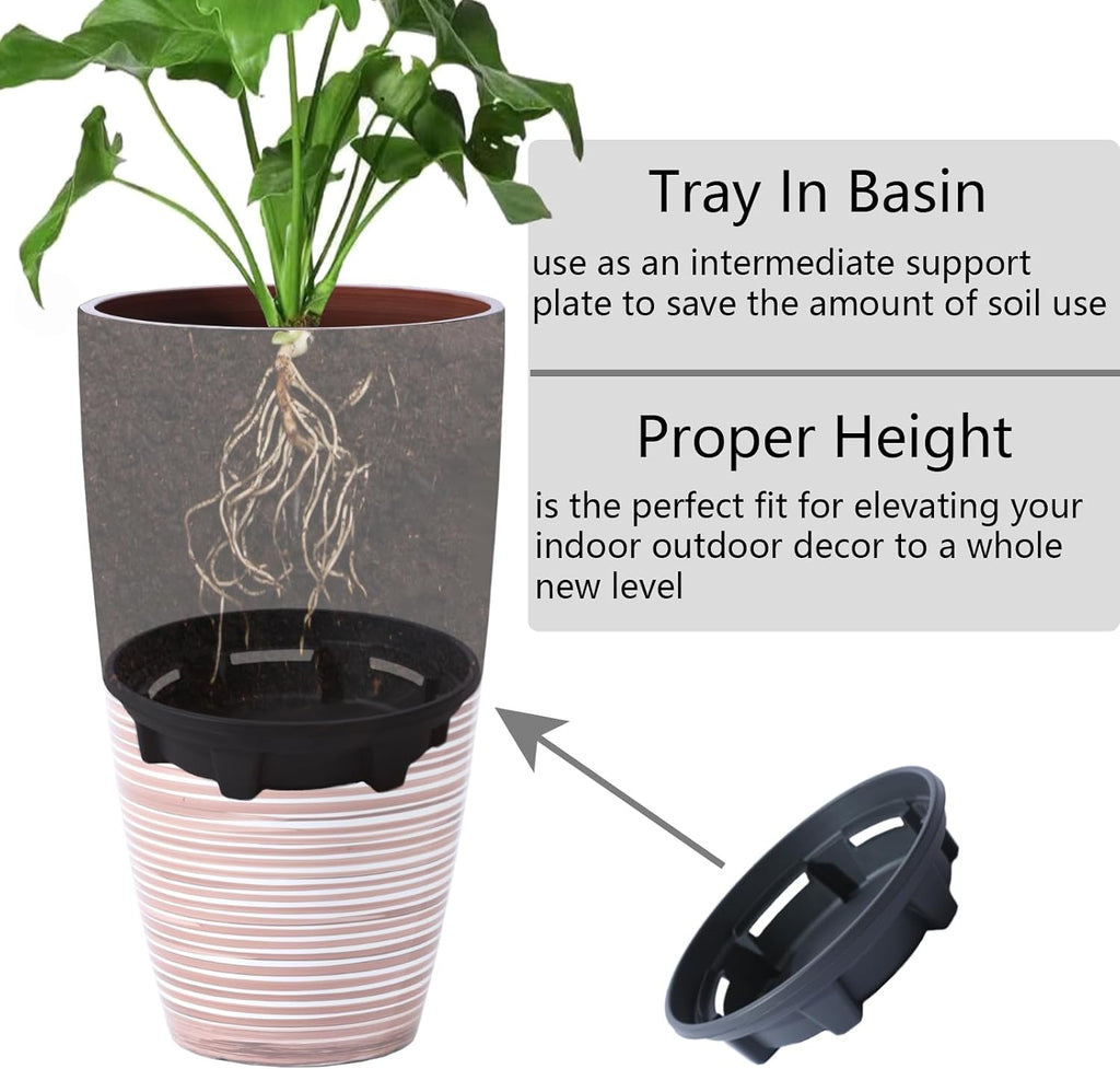 Tall Planters for Outdoor Plants 2Pack, 21-Inch Large Striped Planter with Removable Insert Shelf,Ribbed Coffee&Milk