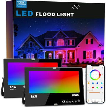 LED Flood Light 30W Outdoor RGB Color Changing, Smart Floodlights RGBW 2700K Warm White & 16 Million Colors, 20