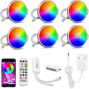 Smart RGB Puck Lights, 6-Pack 12V Wired Display & Shelf LED Kit